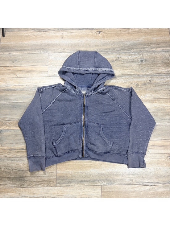 We The Free Tops - We The Free cropped blue zip hoodie, peeling throughout and raw hems